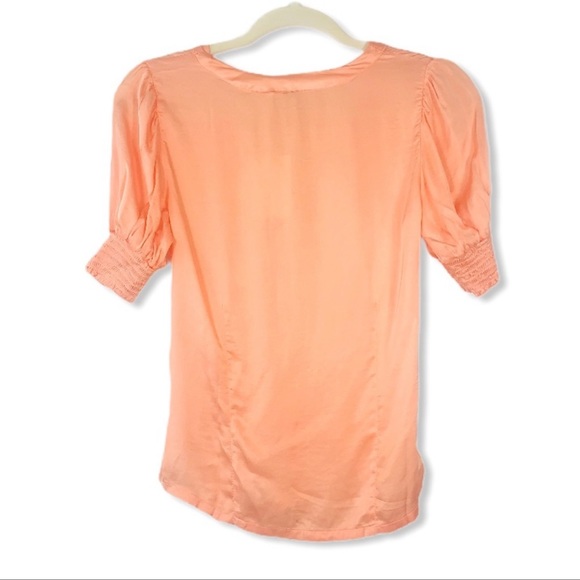 Young Fabulous and Broke ruched button up bubble sleeve blouse pastel peach - Picture 2 of 10